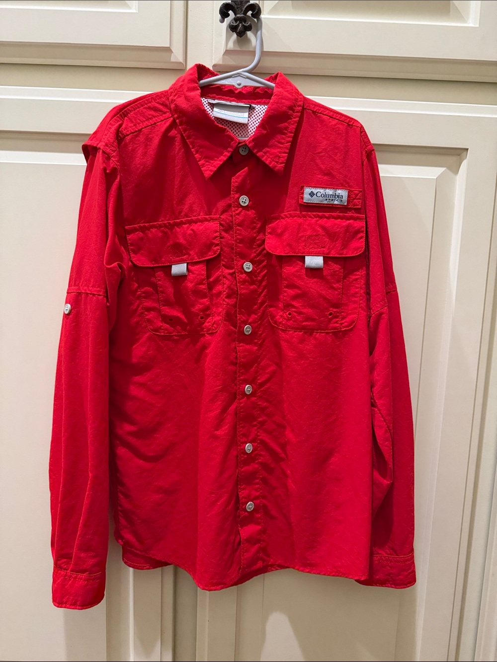 Columbia PFG Youth Boys Long Sleeve Button Down Fishing Shirt Red Medium 10 / 12